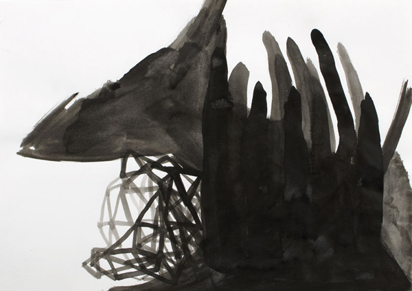 Jakob Flohe: Kristall, 2011, Tusche auf Papier, 29,7 x 42 cm