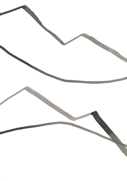 Jakob Flohe: See und Berg, 2014, Tusche auf Papier, 29,7 x 21 cm